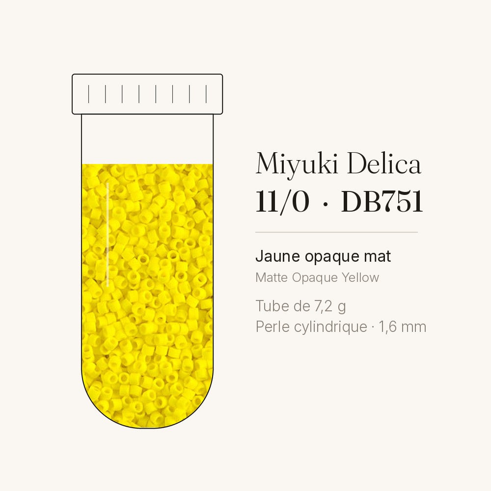 Tube de 7,2 g de perles Miyuki Delica 11/0 DB0751 jaune opaque mat