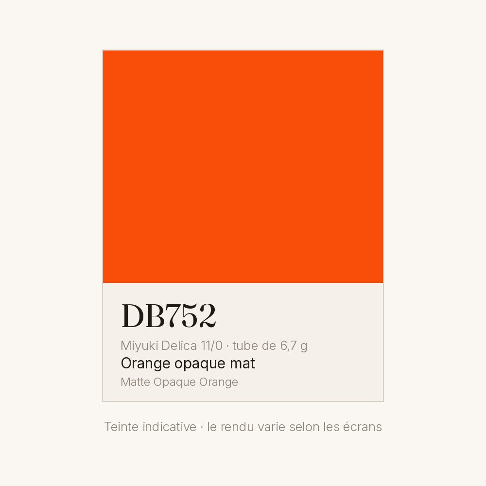 Nuancier de la teinte orange opaque mat Miyuki Delica DB0752
