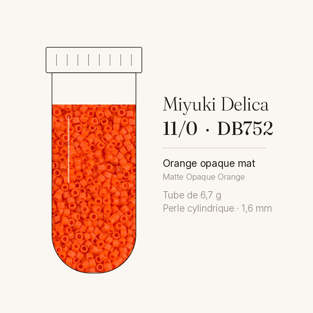 Tube de 6,7 g de perles Miyuki Delica 11/0 DB0752 orange opaque mat
