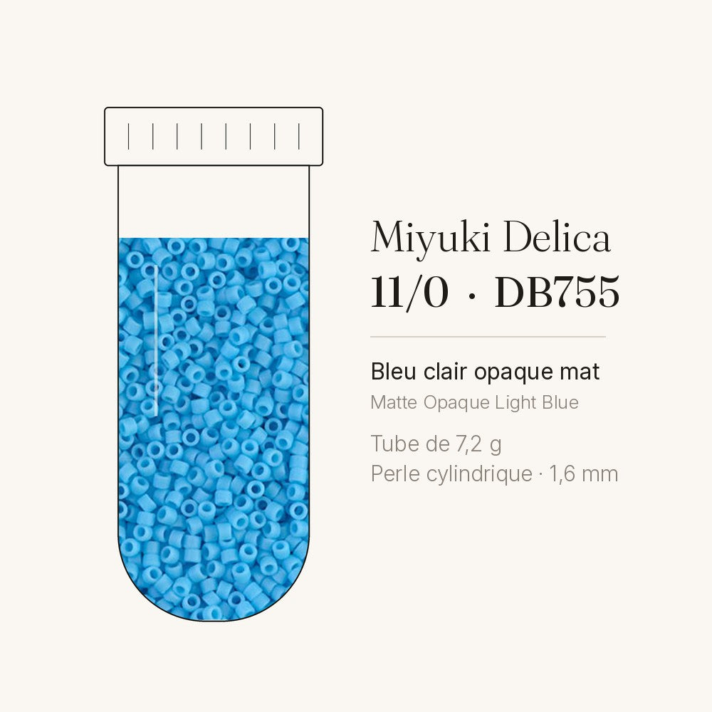 Tube de 7,2 g de perles Miyuki Delica 11/0 DB0755 bleu clair opaque mat