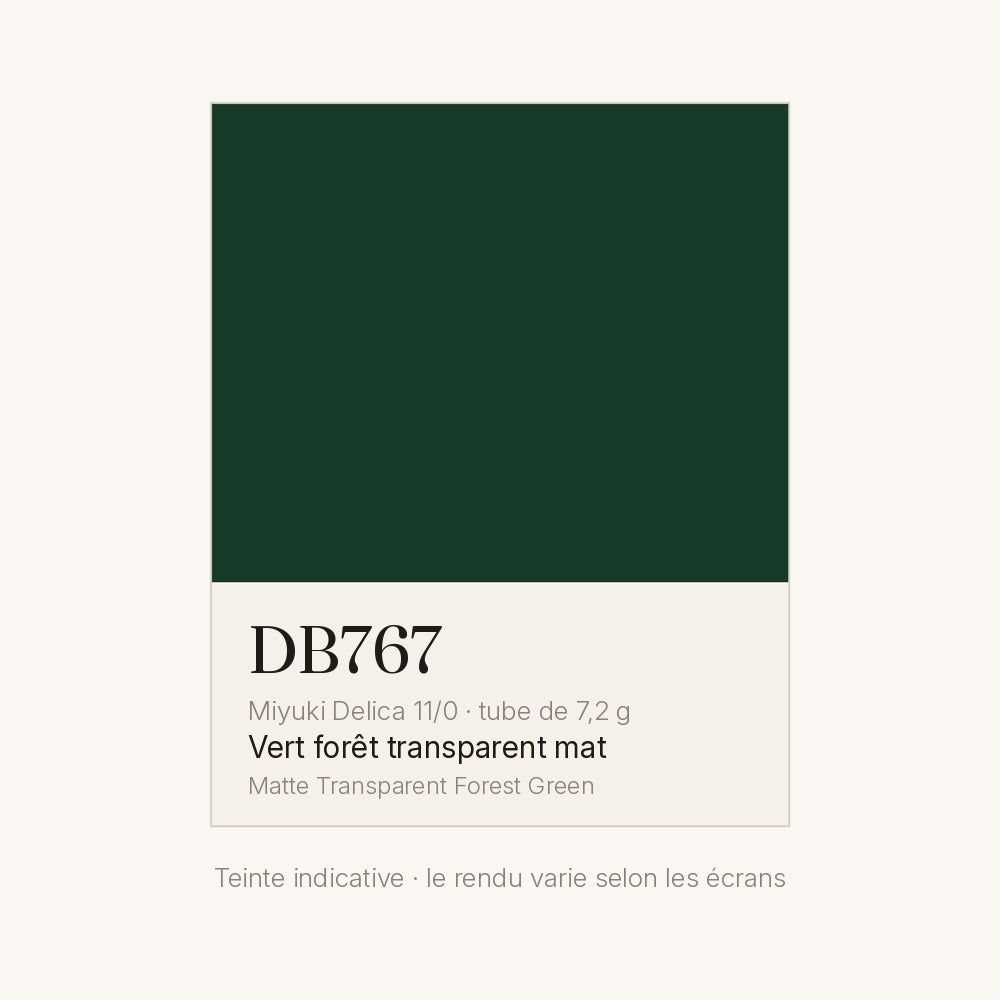 Nuancier de la teinte vert forêt transparent mat Miyuki Delica DB0767