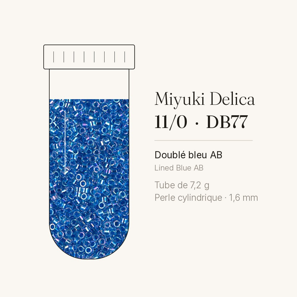 Tube de 7,2 g de perles Miyuki Delica 11/0 DB0077 doublé bleu AB
