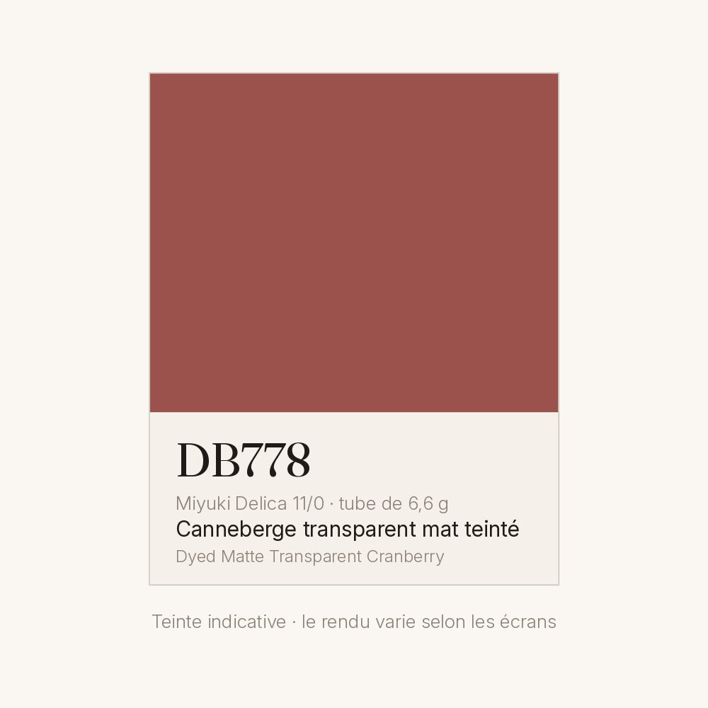 Nuancier de la teinte canneberge transparent mat teinté Miyuki Delica DB0778