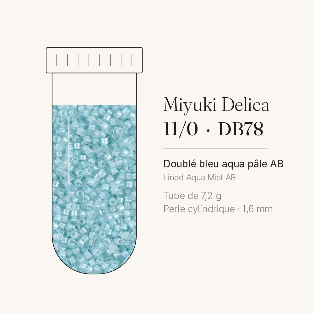 Perles Miyuki Delica 11/0 doublé bleu aqua pâle AB DB0078