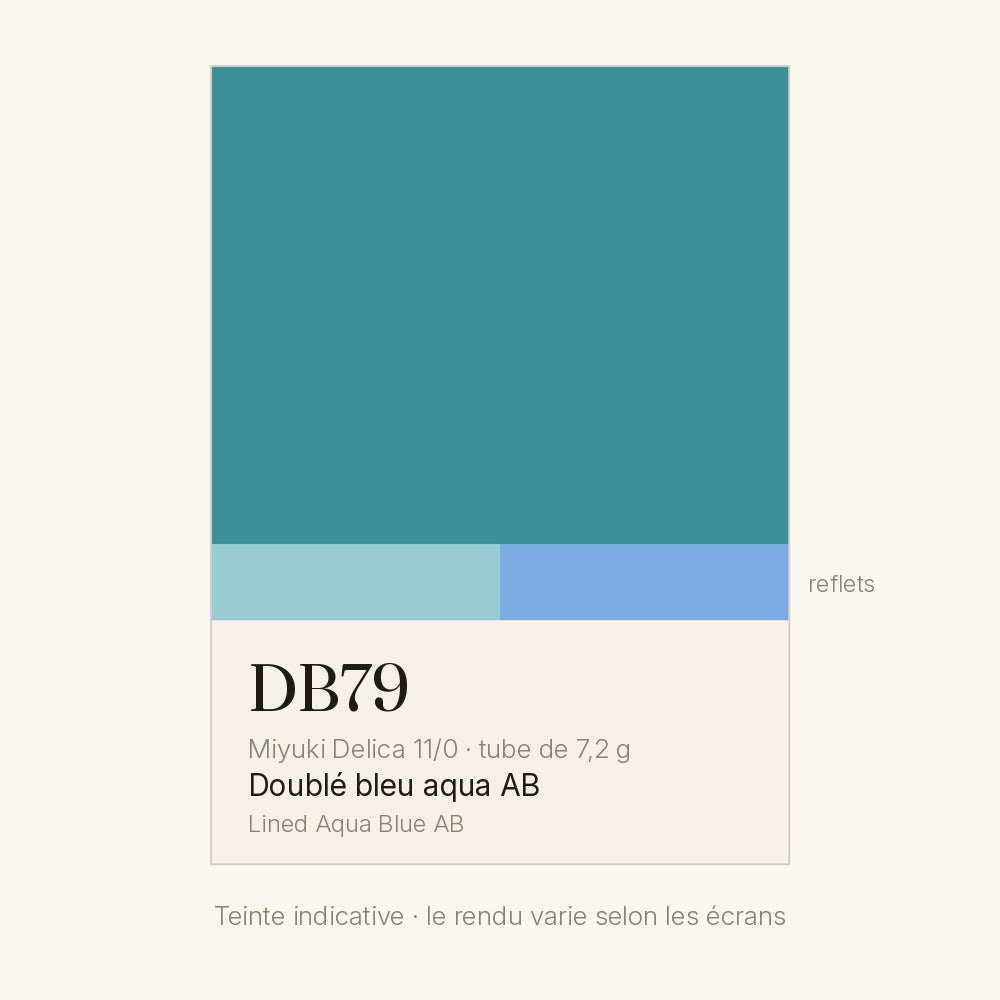 Nuancier de la teinte doublé bleu aqua AB Miyuki Delica DB0079