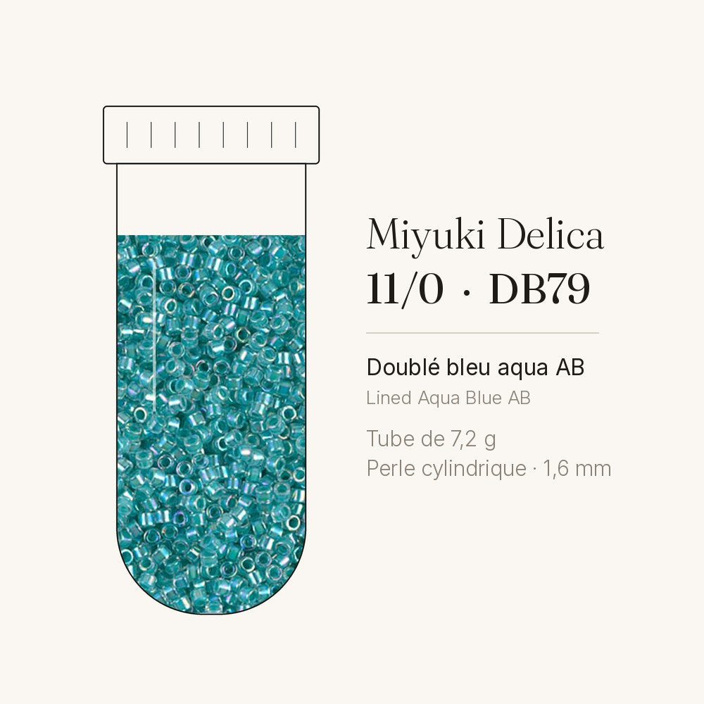 Tube de 7,2 g de perles Miyuki Delica 11/0 DB0079 doublé bleu aqua AB
