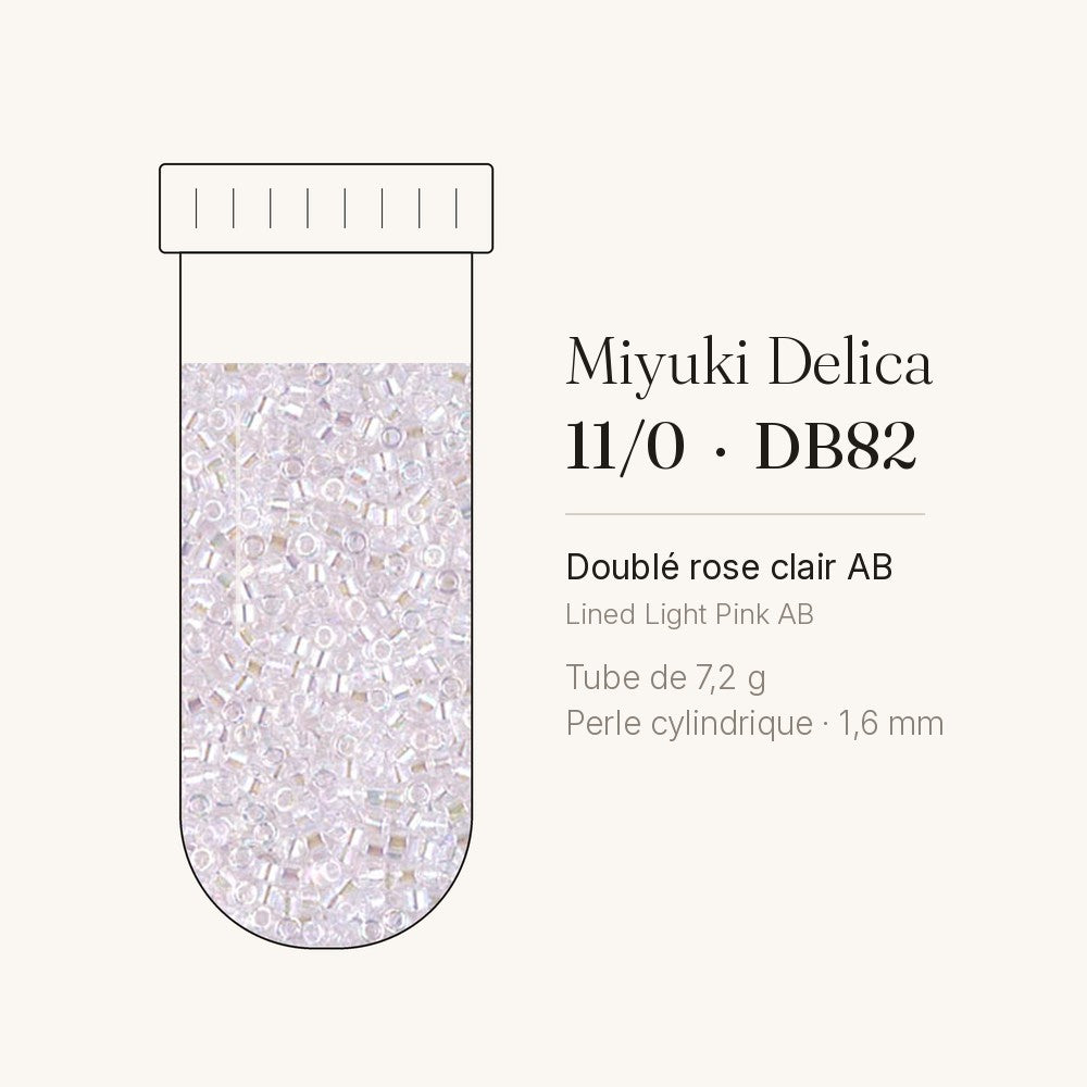 Tube de 7,2 g de perles Miyuki Delica 11/0 DB0082 doublé rose clair AB