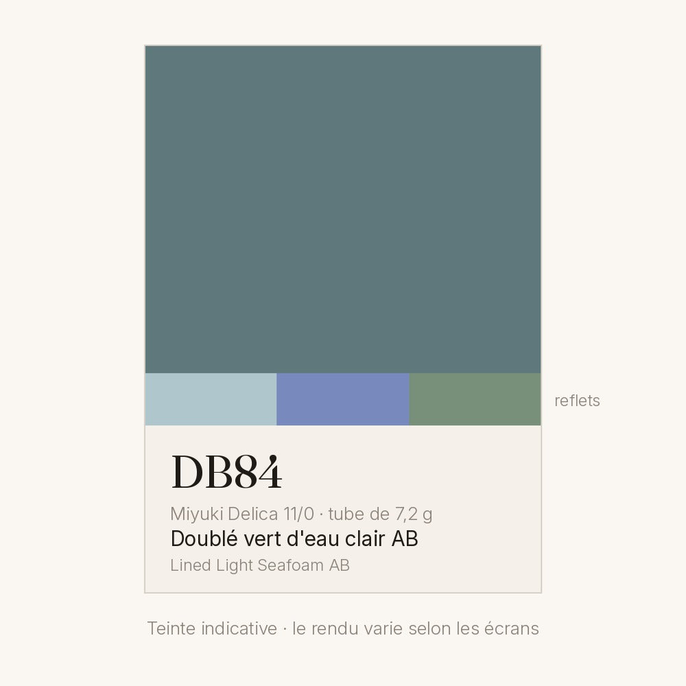 Nuancier de la teinte doublé vert d'eau clair AB Miyuki Delica DB0084