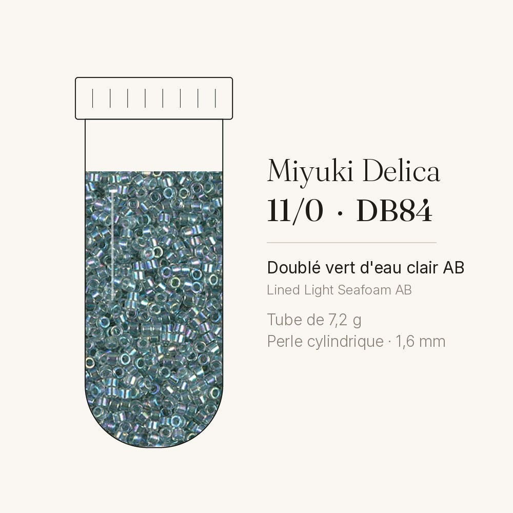 Tube de 7,2 g de perles Miyuki Delica 11/0 DB0084 doublé vert d'eau clair AB