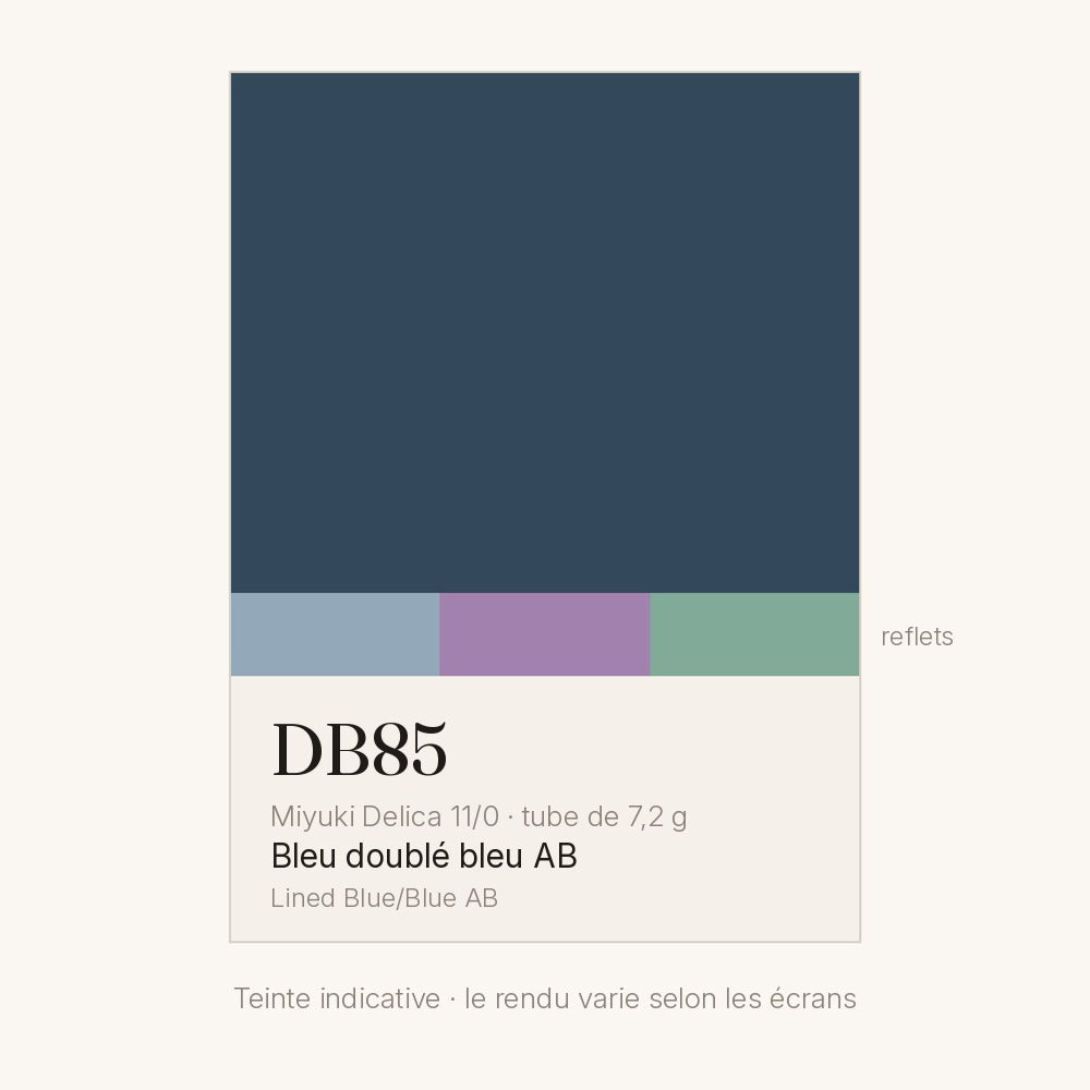 Nuancier de la teinte bleu doublé bleu AB Miyuki Delica DB0085