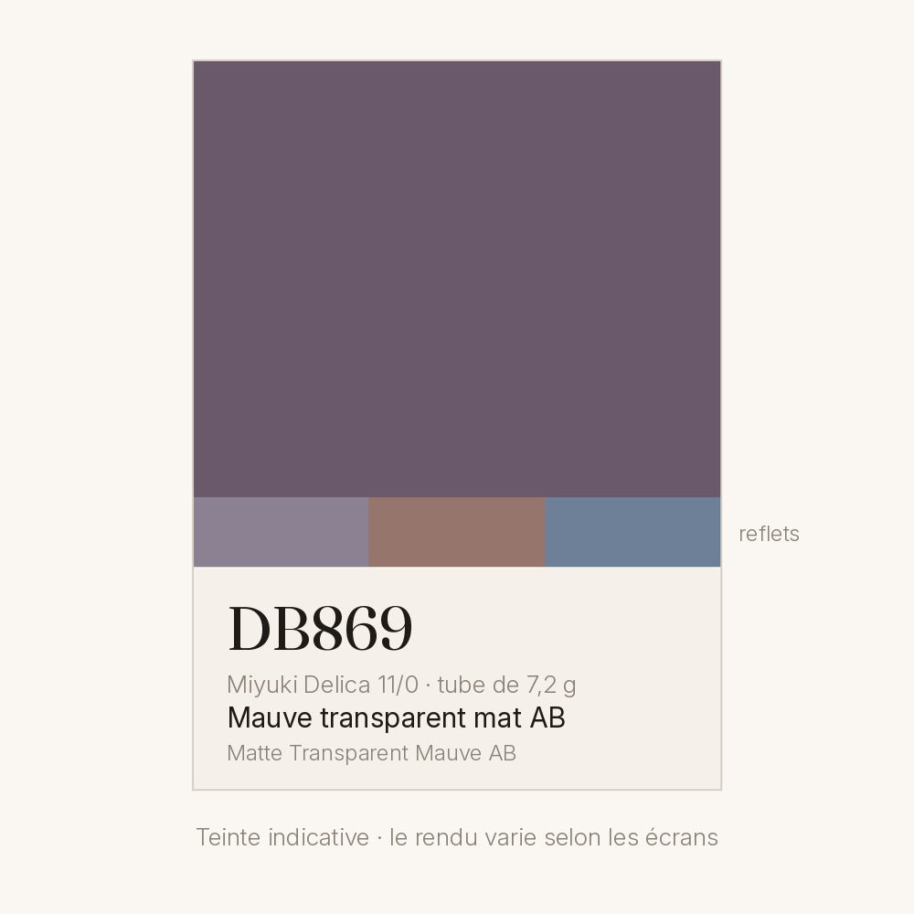 Nuancier de la teinte mauve transparent mat AB Miyuki Delica DB0869