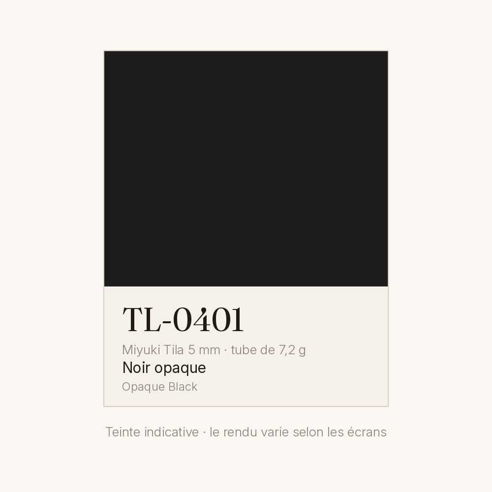 Nuancier de la teinte noir opaque Miyuki Tila 5 mm TL-0401