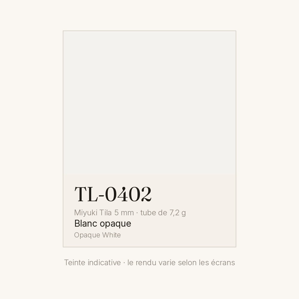 Nuancier de la teinte blanc opaque Miyuki Tila 5 mm TL-0402