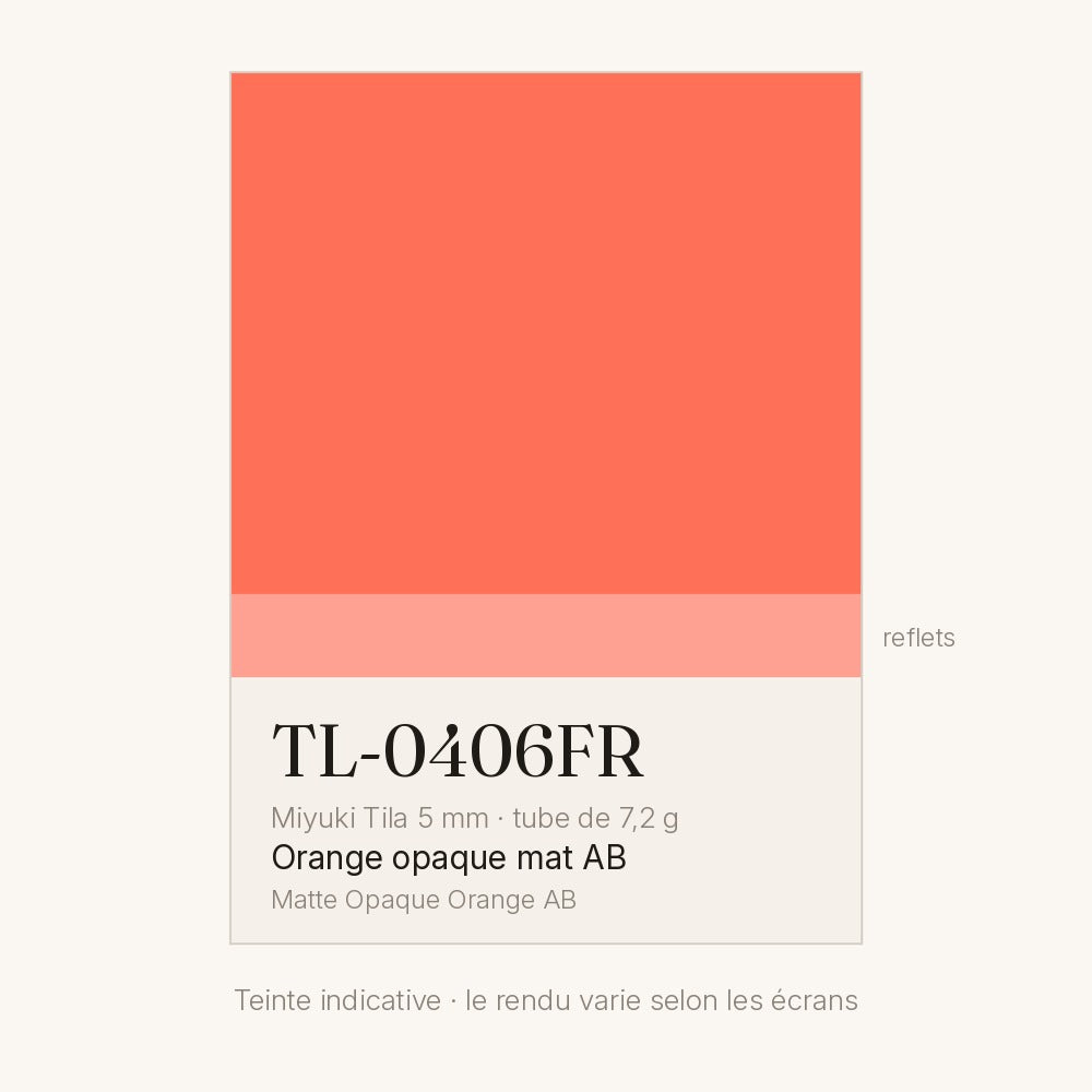 Nuancier de la teinte orange opaque mat AB Miyuki Tila 5 mm TL-0406FR