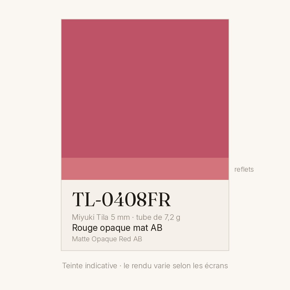 Nuancier de la teinte rouge opaque mat AB Miyuki Tila 5 mm TL-0408FR