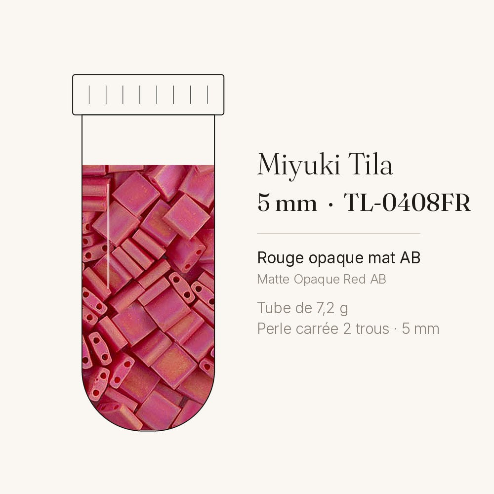 Tube de 7,2 g de perles Miyuki Tila 5 mm TL-0408FR rouge opaque mat AB