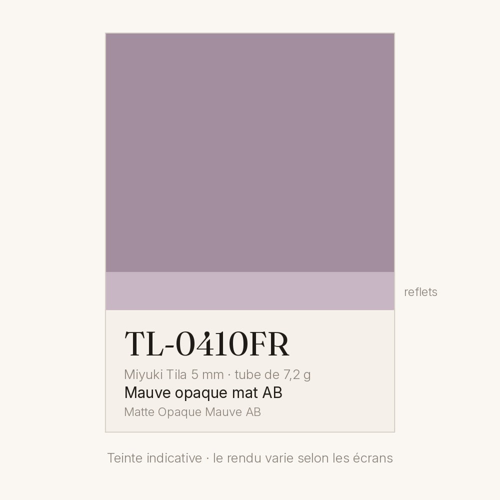 Nuancier de la teinte mauve opaque mat AB Miyuki Tila 5 mm TL-0410FR