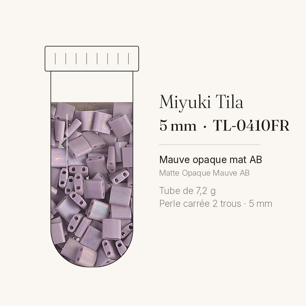 Tube de 7,2 g de perles Miyuki Tila 5 mm TL-0410FR mauve opaque mat AB