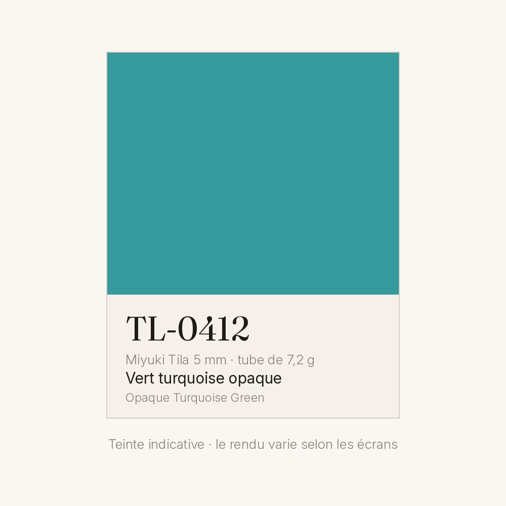 Nuancier de la teinte vert turquoise opaque Miyuki Tila 5 mm TL-0412