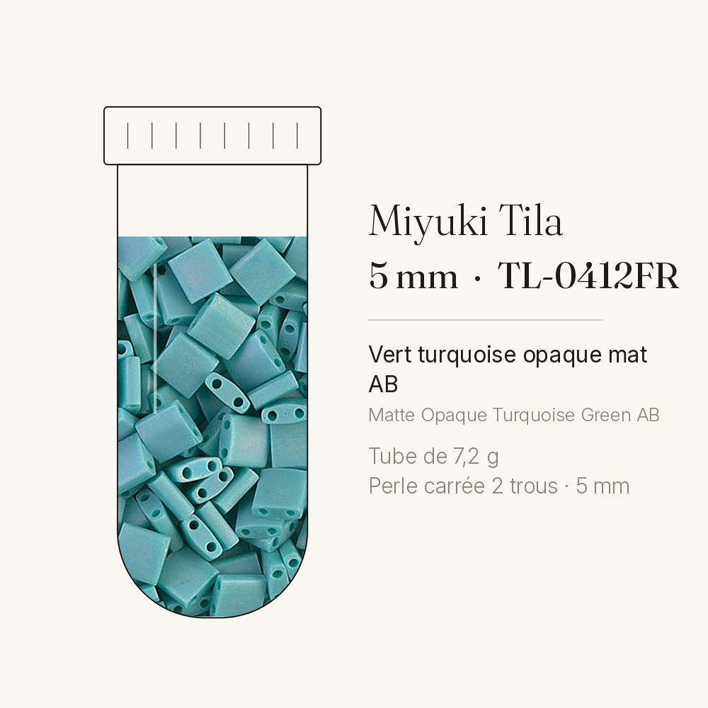 Tube de 7,2 g de perles Miyuki Tila 5 mm TL-0412FR vert turquoise opaque mat AB