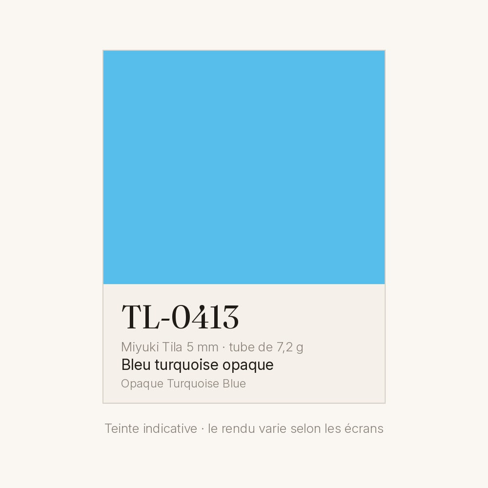 Nuancier de la teinte bleu turquoise opaque Miyuki Tila 5 mm TL-0413