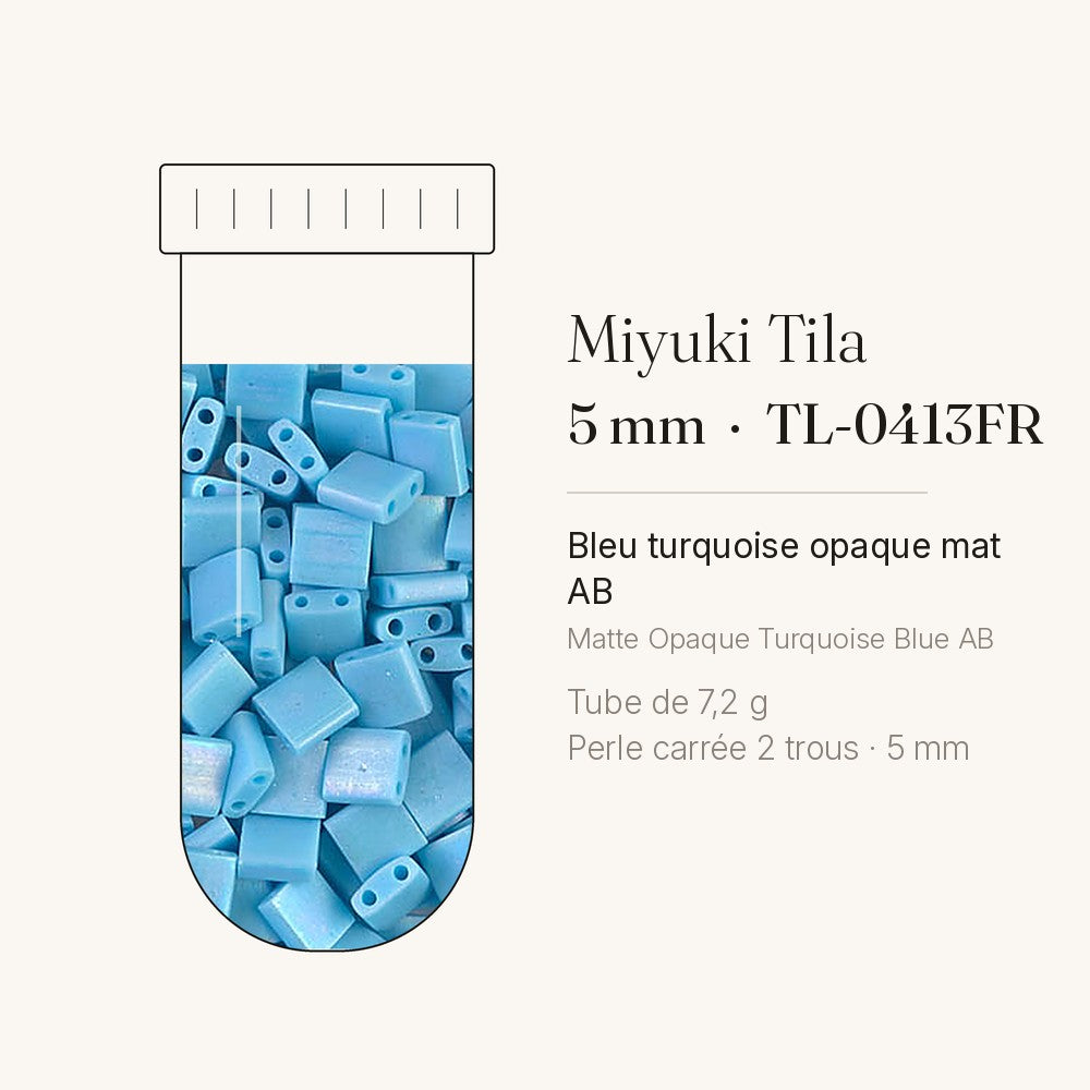 Tube de 7,2 g de perles Miyuki Tila 5 mm TL-0413FR bleu turquoise opaque mat AB