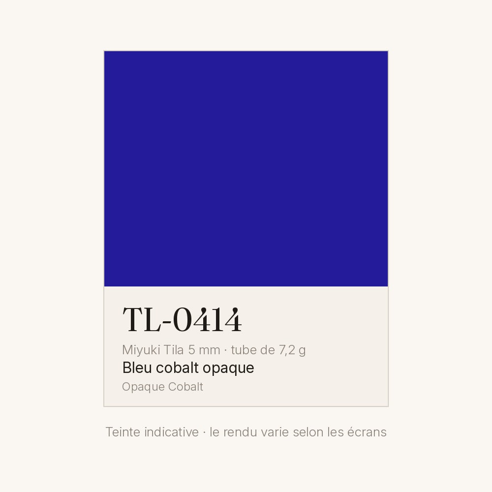 Nuancier de la teinte bleu cobalt opaque Miyuki Tila 5 mm TL-0414