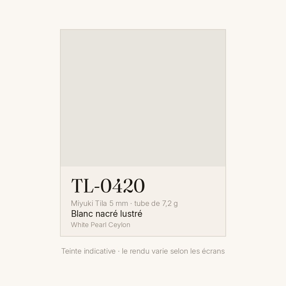 Nuancier de la teinte blanc nacré lustré Miyuki Tila 5 mm TL-0420