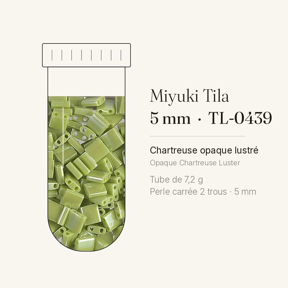 Tube de 7,2 g de perles Miyuki Tila 5 mm TL-0439 chartreuse opaque lustré