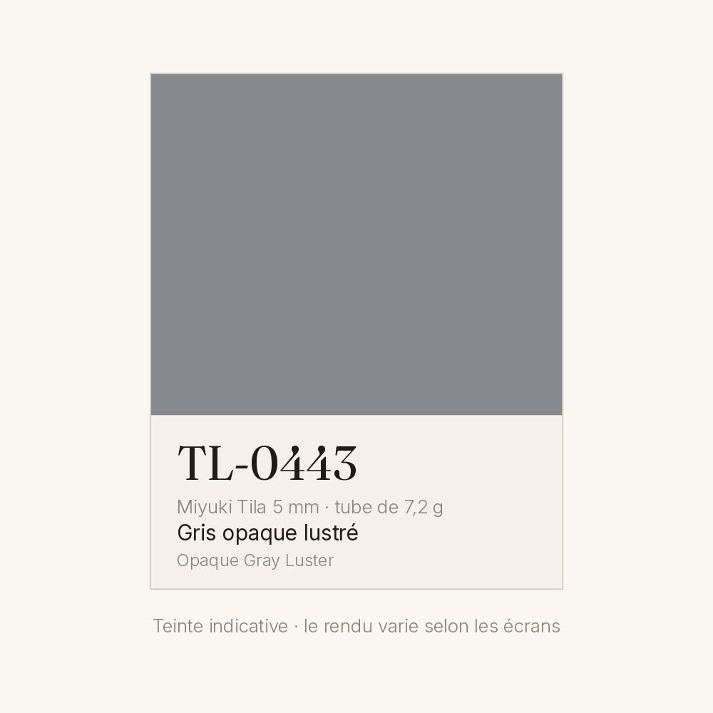 Nuancier de la teinte gris opaque lustré Miyuki Tila 5 mm TL-0443