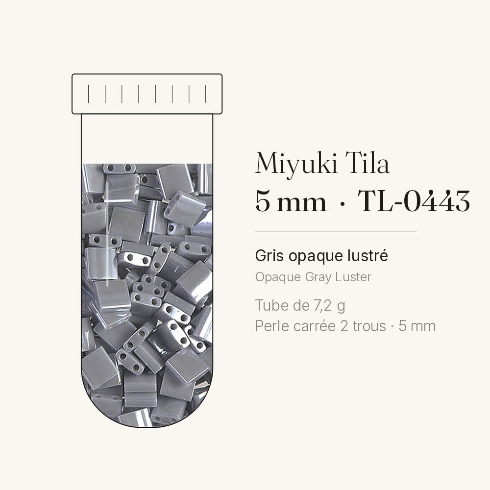 Tube de 7,2 g de perles Miyuki Tila 5 mm TL-0443 gris opaque lustré