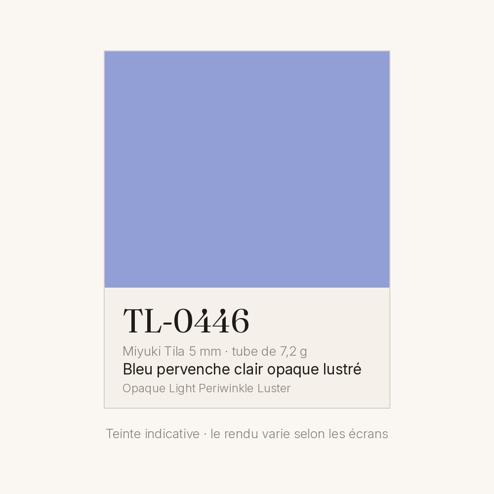 Nuancier de la teinte bleu pervenche clair opaque lustré Miyuki Tila 5 mm TL-0446