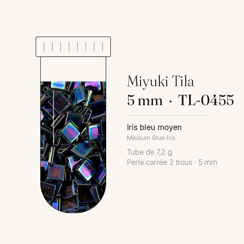Tube de 7,2 g de perles Miyuki Tila 5 mm TL-0455 iris bleu moyen