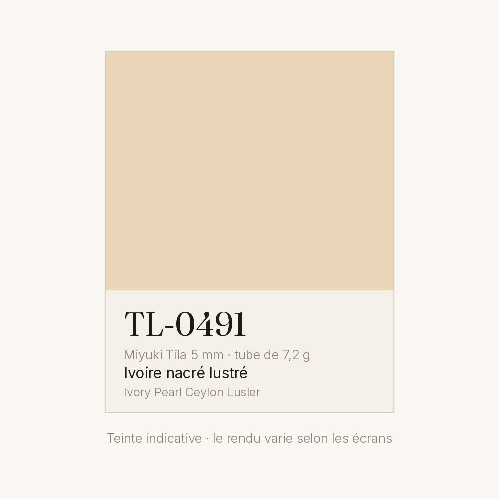 Nuancier de la teinte ivoire nacré lustré Miyuki Tila 5 mm TL-0491