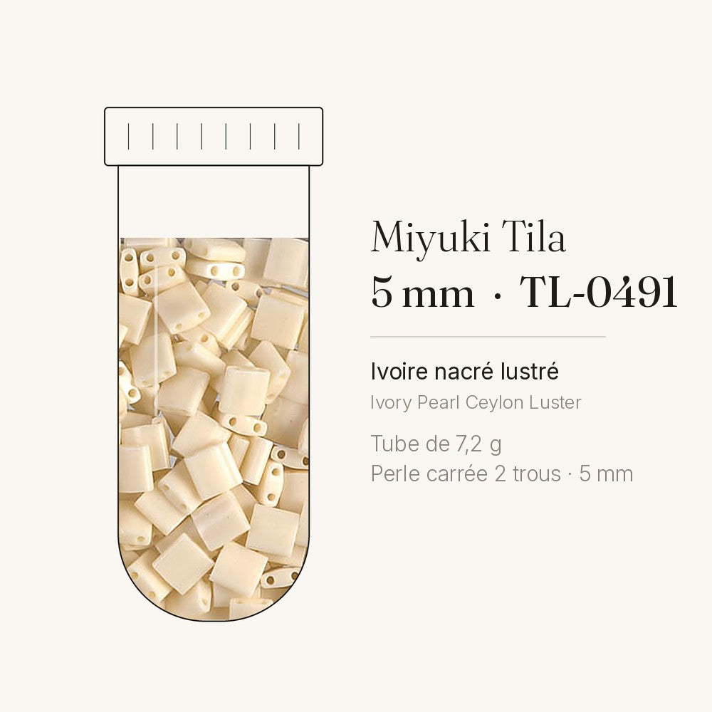 Tube de 7,2 g de perles Miyuki Tila 5 mm TL-0491 ivoire nacré lustré