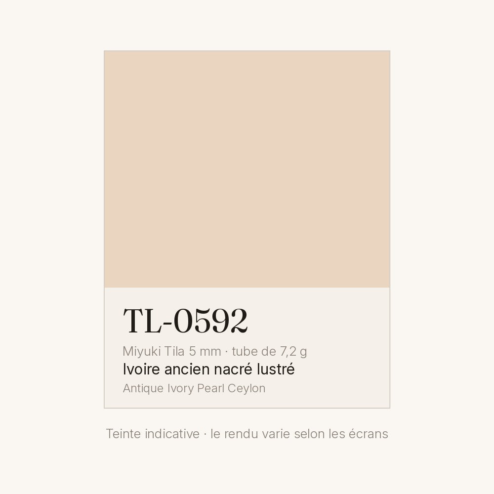 Nuancier de la teinte ivoire ancien nacré lustré Miyuki Tila 5 mm TL-0592