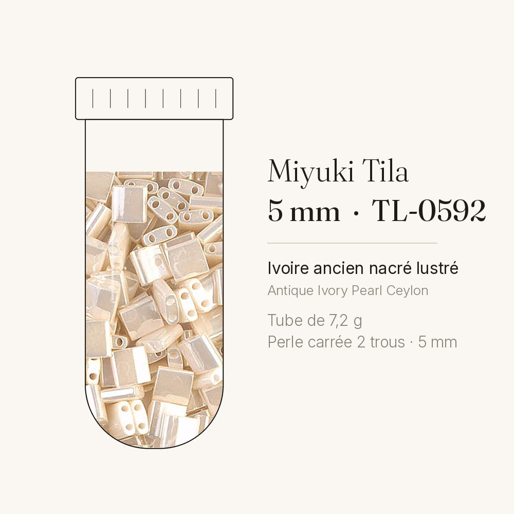 Tube de 7,2 g de perles Miyuki Tila 5 mm TL-0592 ivoire ancien nacré lustré