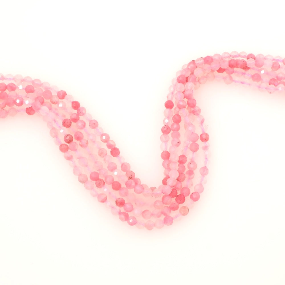 Fil de perles en pierre naturelle ronde facettée 3mm en Rhodonite semi transparente