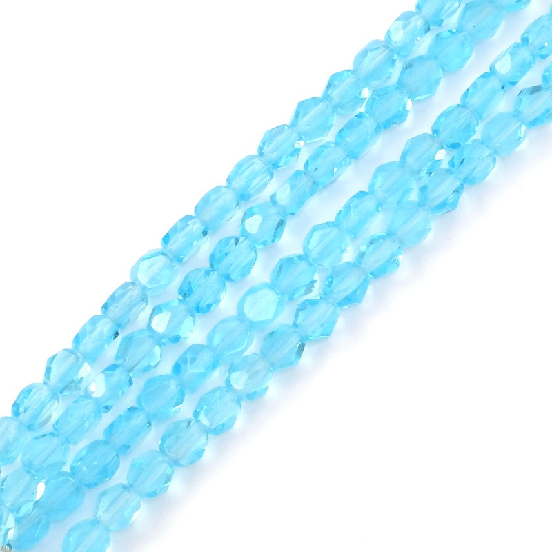 Fil de perles de Bohème rondes aplaties facettées 6mm bleu clair transparent