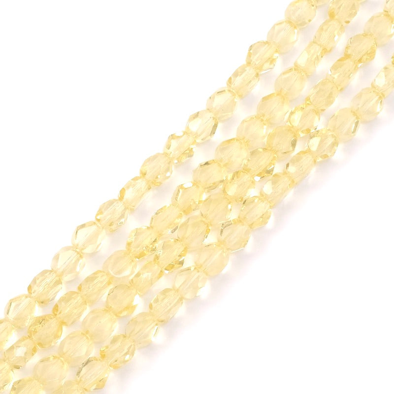 Fil de perles de Bohème rondes aplaties facettées 6mm jaune transparent