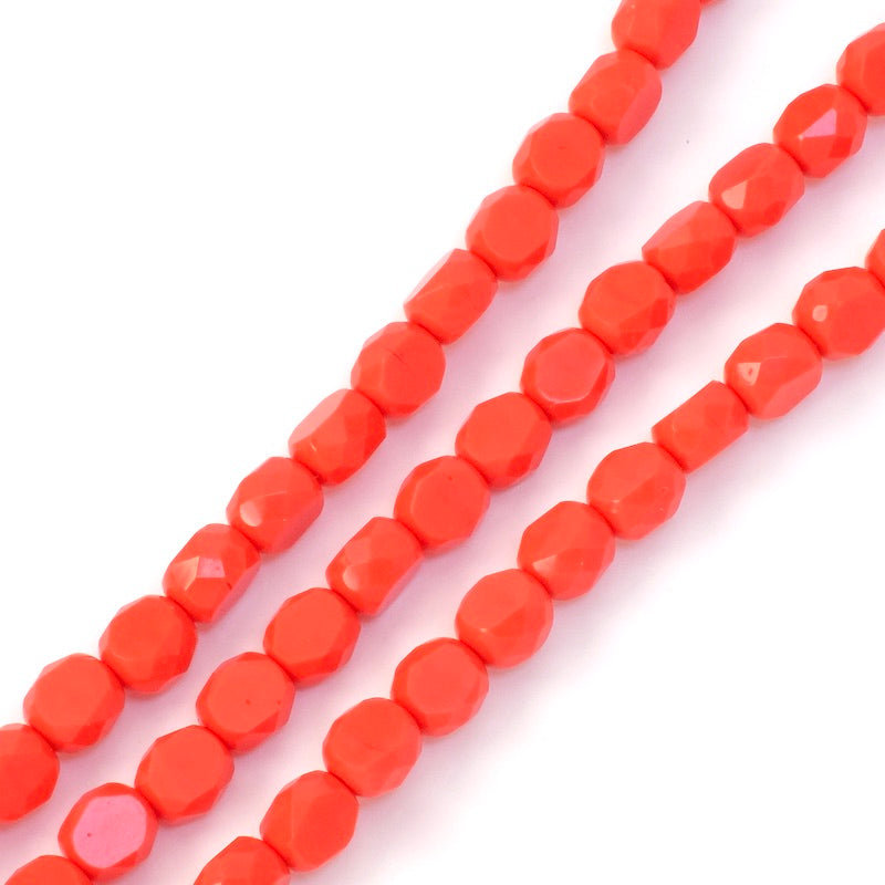Fil de perles de Bohème rondes aplaties facettées 10mm orange opaque