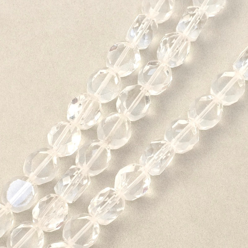 Fil de perles de Bohème rondes aplaties facettées 10mm transparent