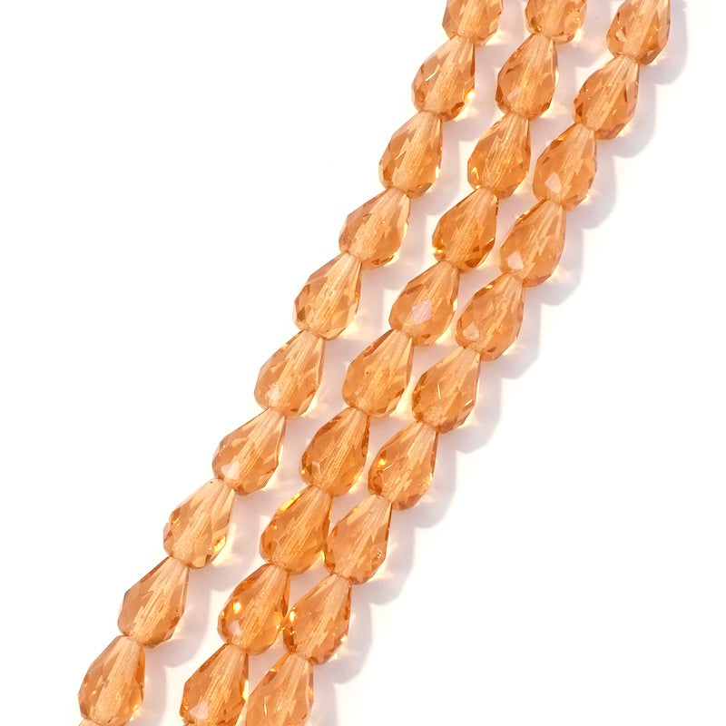 Fil de perles de Bohème gouttes 10x7mm Pêche transparent