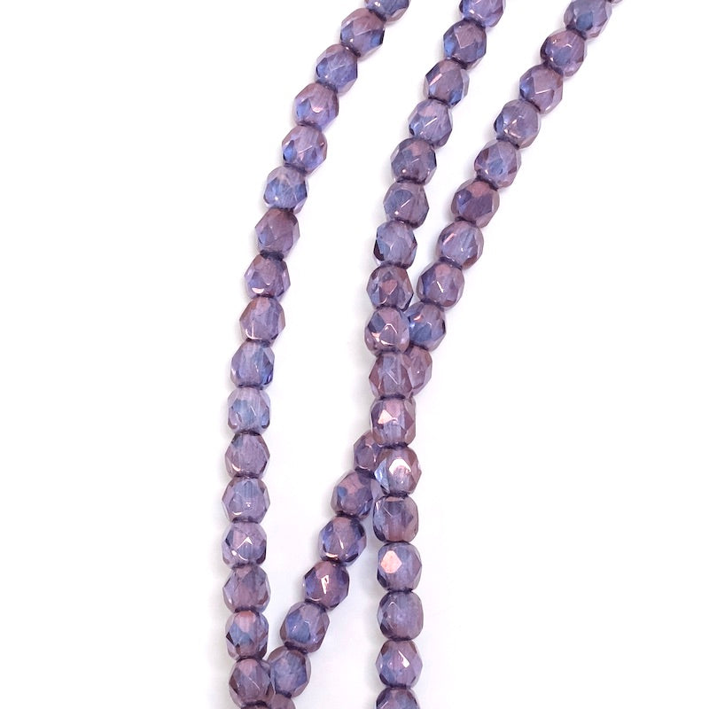 Fil de perles de Bohème rondes facettées violet transparent 4mm 
