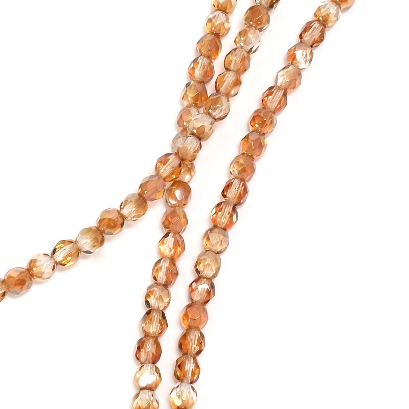 Fil de perles de Bohème rondes facettées nuance de marron transparent 4mm