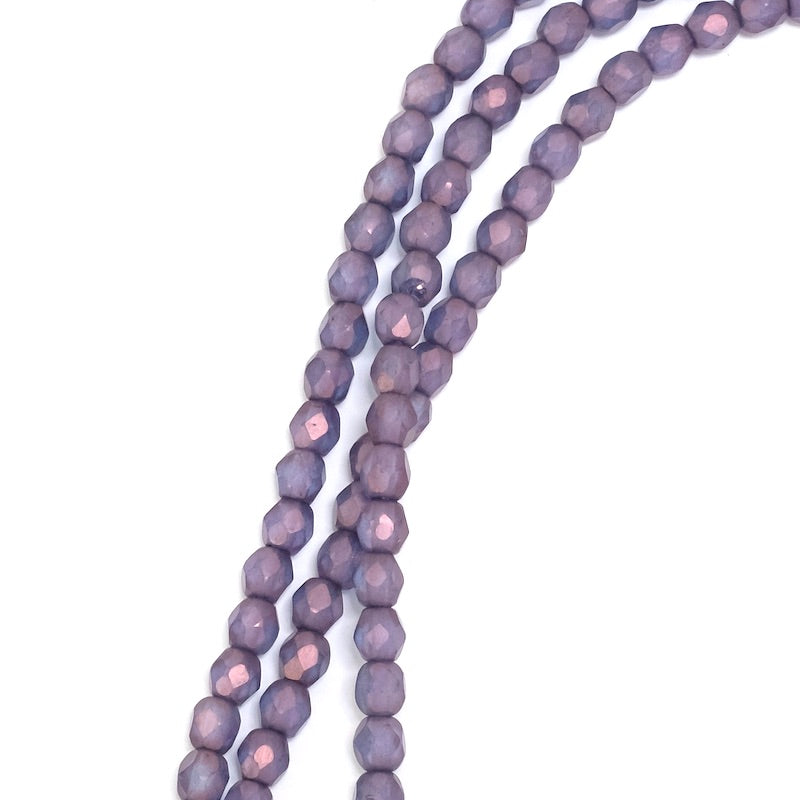 Fil de perles de Bohème rondes facettées nuances de violet bleu opaque 4mm