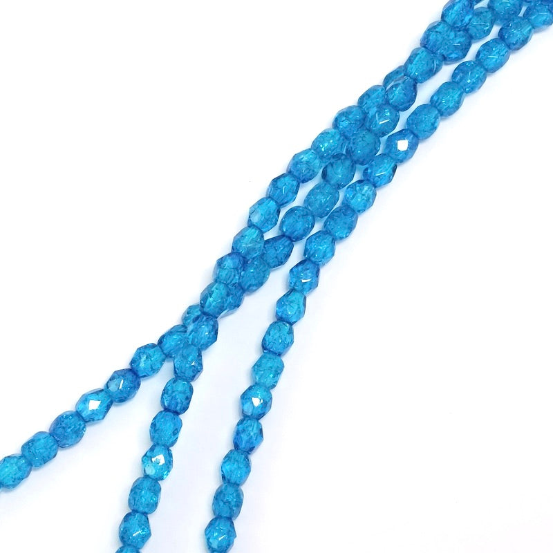 Fil de perles de Bohème rondes facettées bleu transparent 4mm