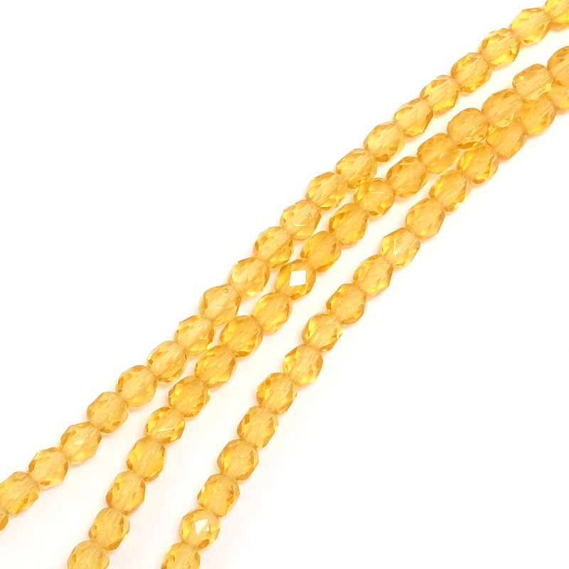 Fil de perles de Bohème rondes facettées jaune orangé transparent 4mm
