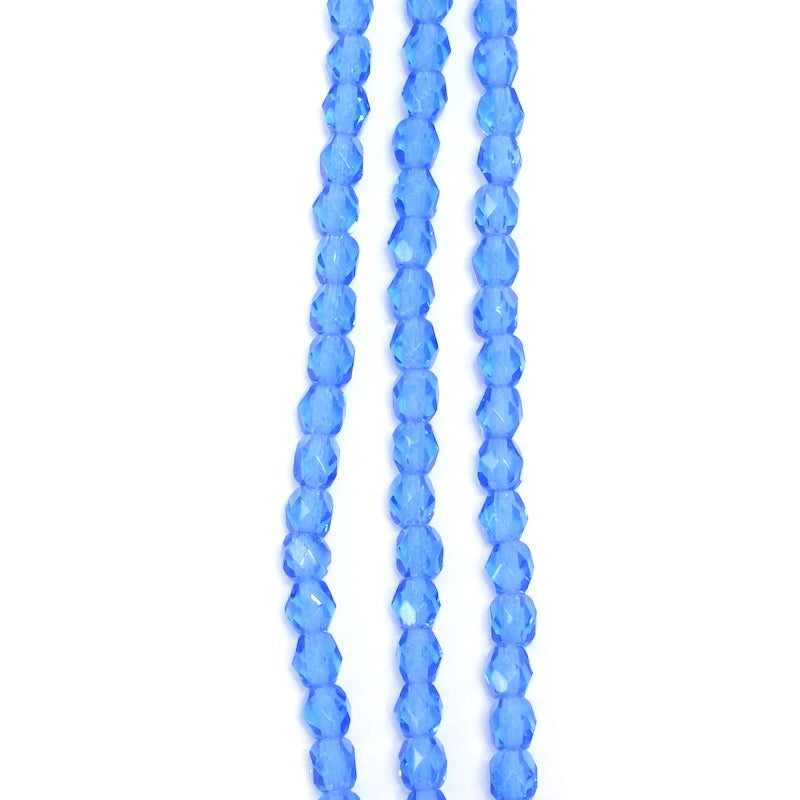 Fil de perles de Bohème rondes facettées bleu électrique transparent 4mm