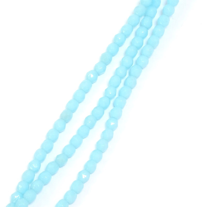 Fil de perles de Bohème rondes facettées bleu pastel opaque 4mm 